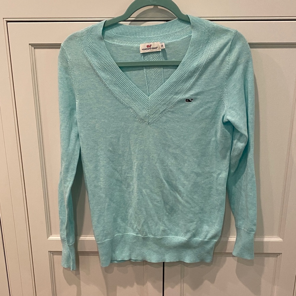 Vineyard Vines Women's Aqua V-Neck Sweater